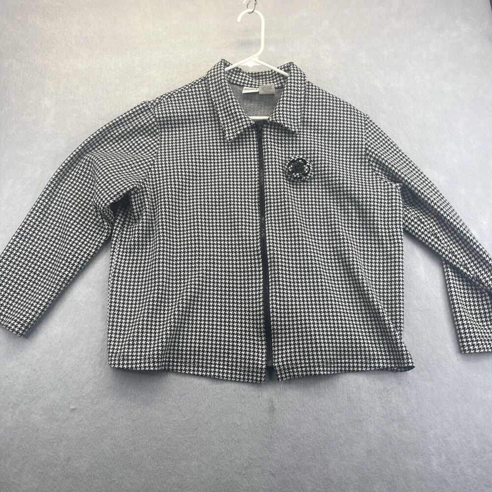 Sostanza Houndstooth Long Sleeve Full Zip Jacket Plus Size 18W with Brooch Pin